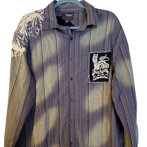 ROAR Embroidered Striped Button-Down Garage Wash Shirt